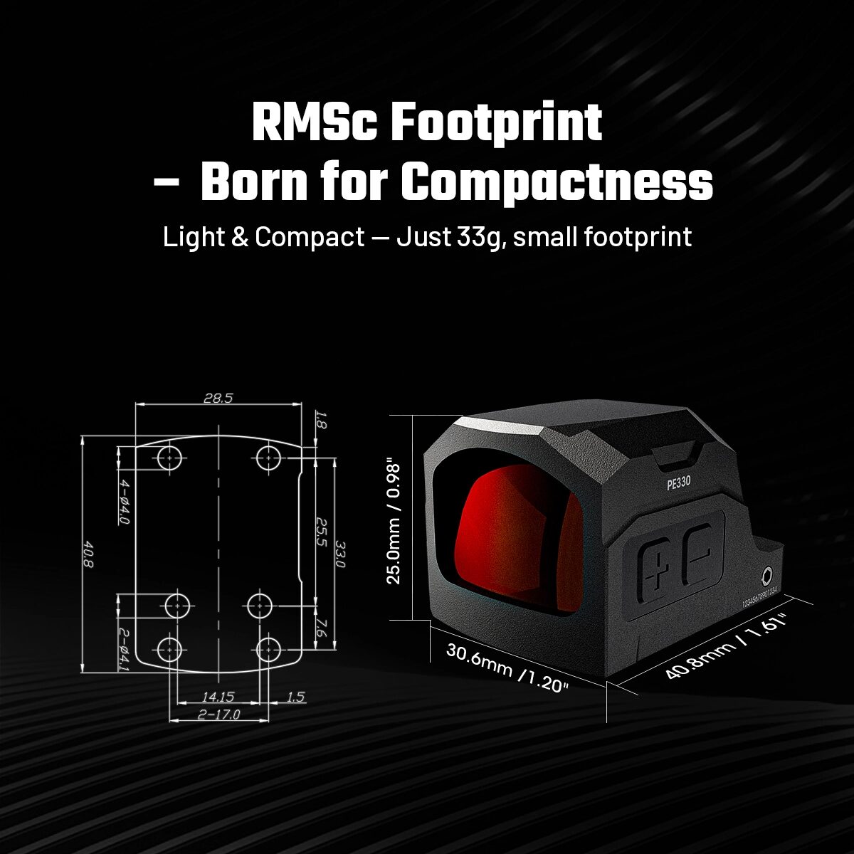 Aimwin uzavřený kolimátor Red Dot Sight PE330 RMSc - Obrázek 8