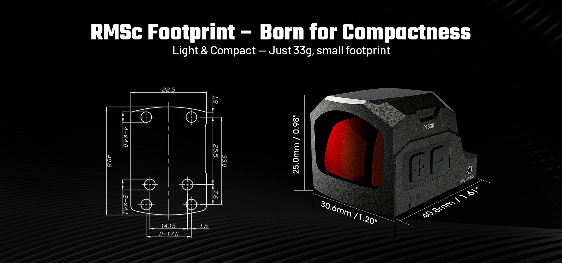 Aimwin uzavřený kolimátor Red Dot Sight PE330 RMSc - Obrázek 3
